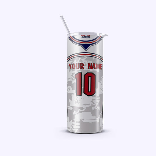 Tumbler with sports jersey design on a white background