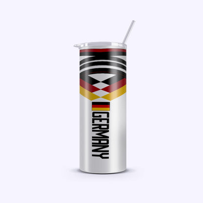 Tumbler with German flag design on a white background