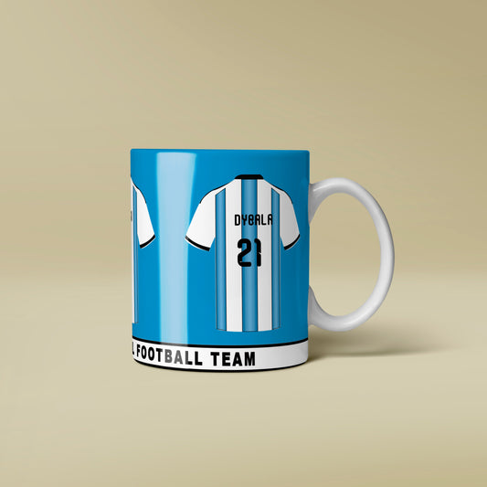 Mug with football team design on a beige background