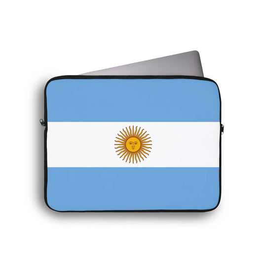 Laptop sleeve with the design of the Argentine flag on a white background