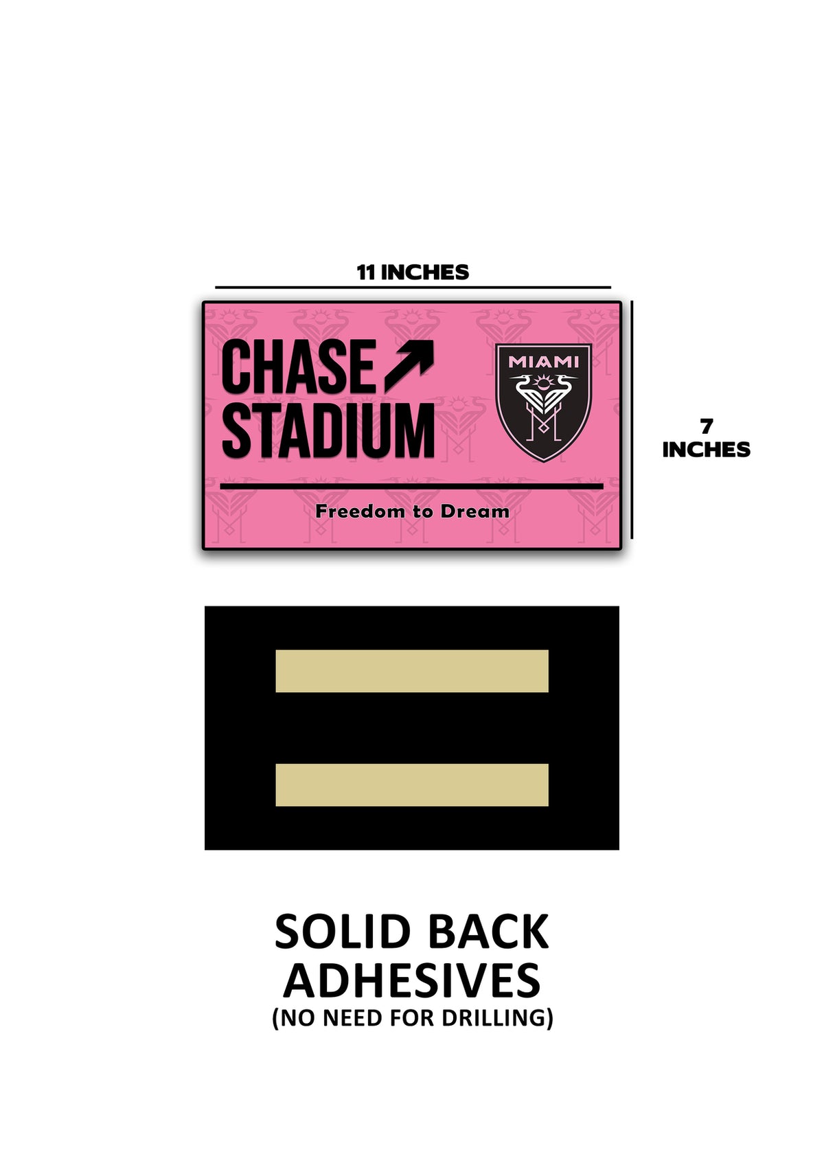 Sticker with dimensions and text on a white background