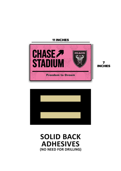 Sticker with dimensions and text on a white background