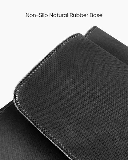 Black mouse pad with non-slip natural rubber base on a white background