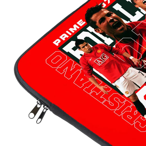 Red pouch with images of a soccer player and 'Prime Video' branding