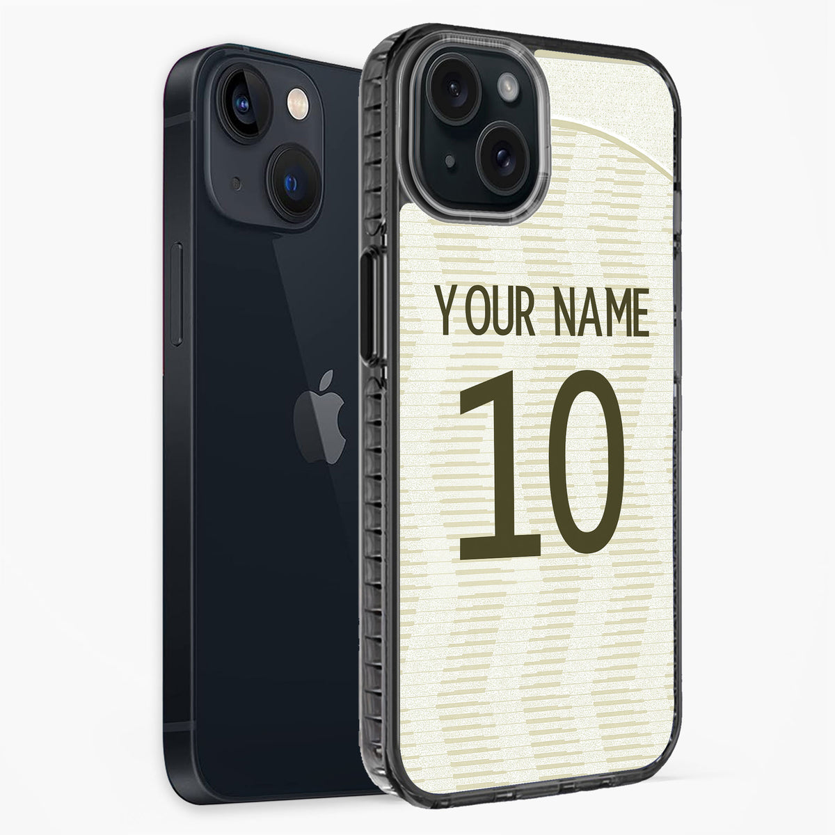 Phone case with customizable text on a white background