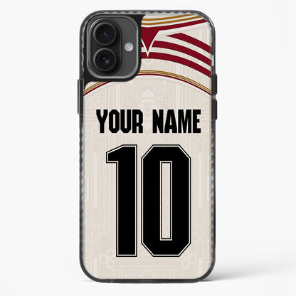 Phone case with customizable text on a white background