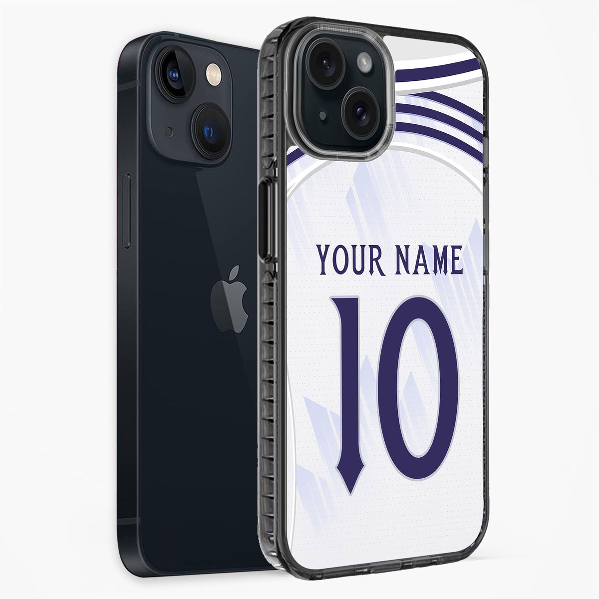 Phone case with customizable text on a white background