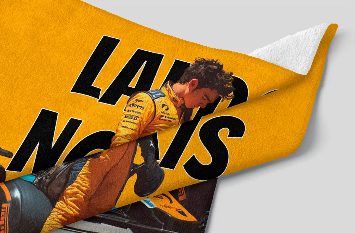 Pillow with a racing driver and 'Lafayette' branding on a yellow background