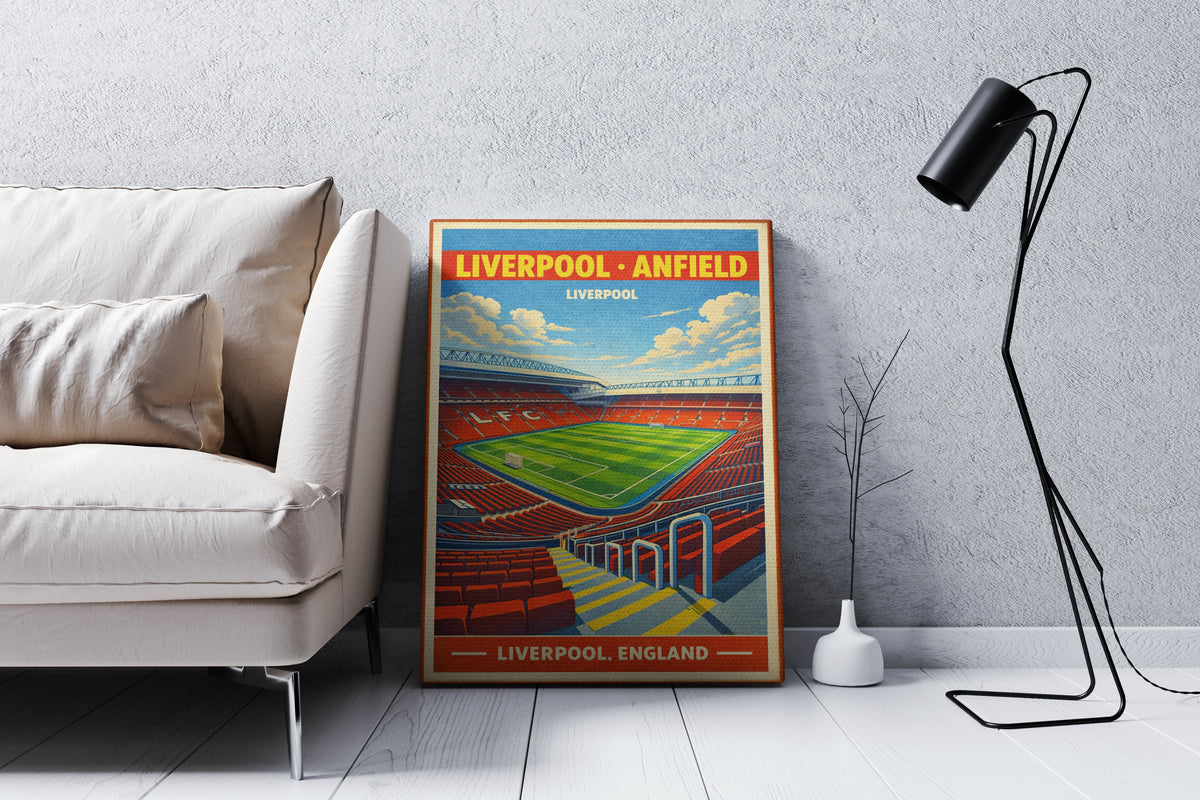 Poster of Liverpool Anfield stadium in a living room setting