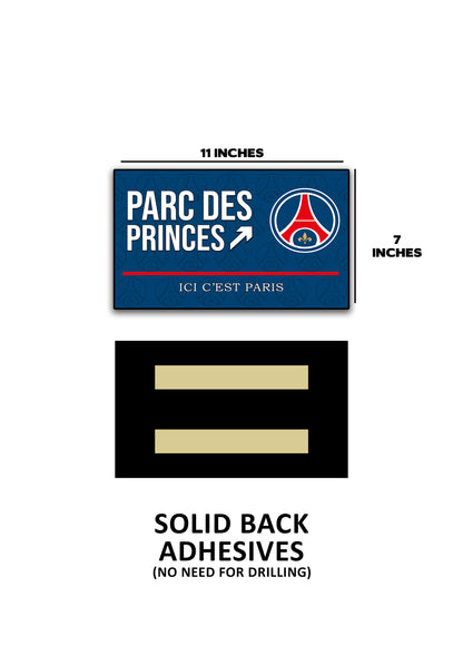 Two adhesive signs with measurements and text on a white background