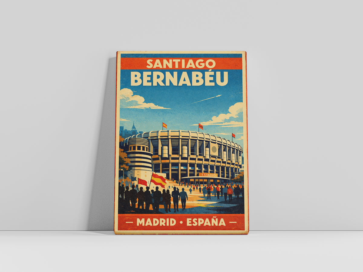 Poster of Santiago Bernabéu stadium in Madrid, Spain on a light gray background