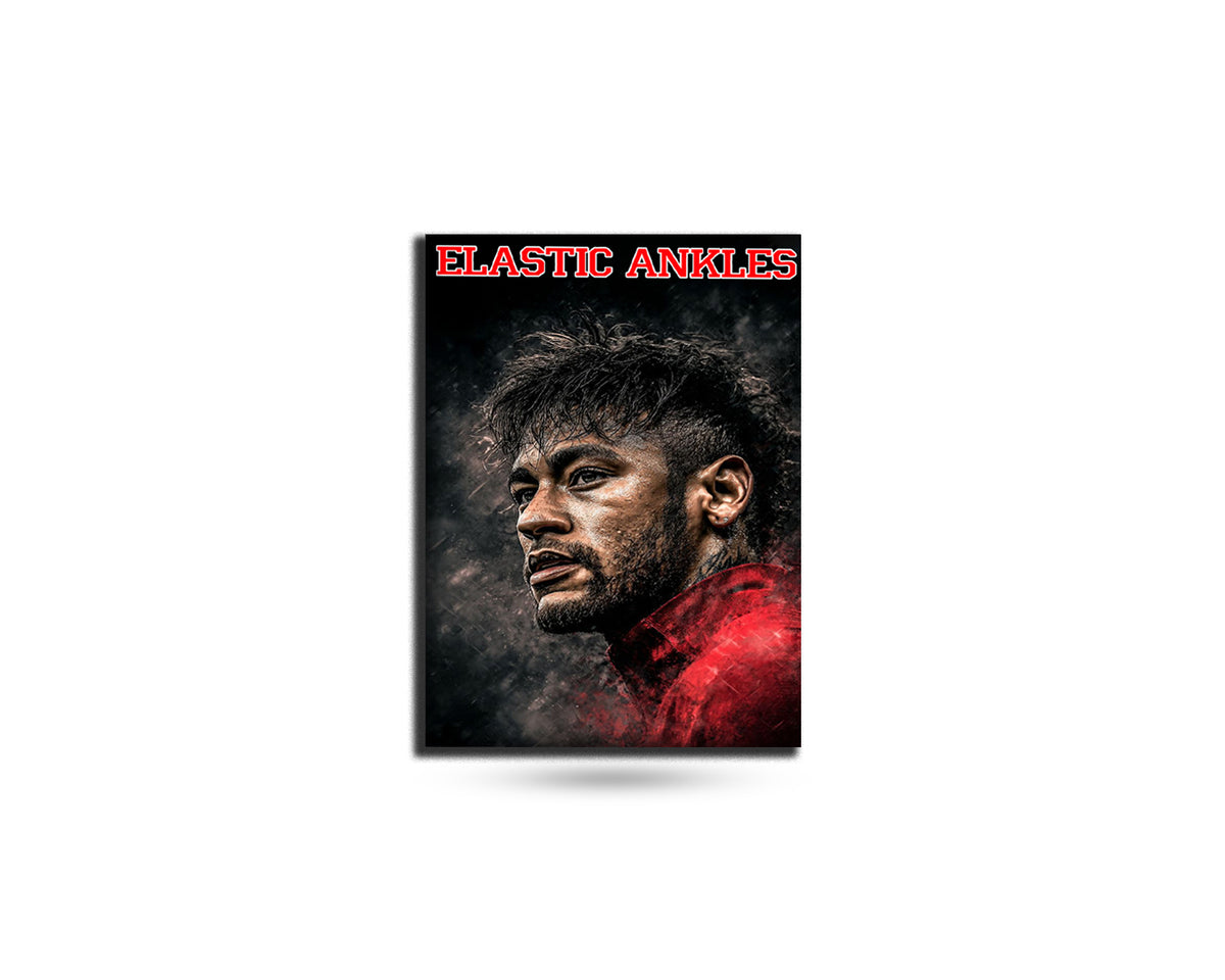 Poster with a person's face and 'Elastic Ankle' text on a white background