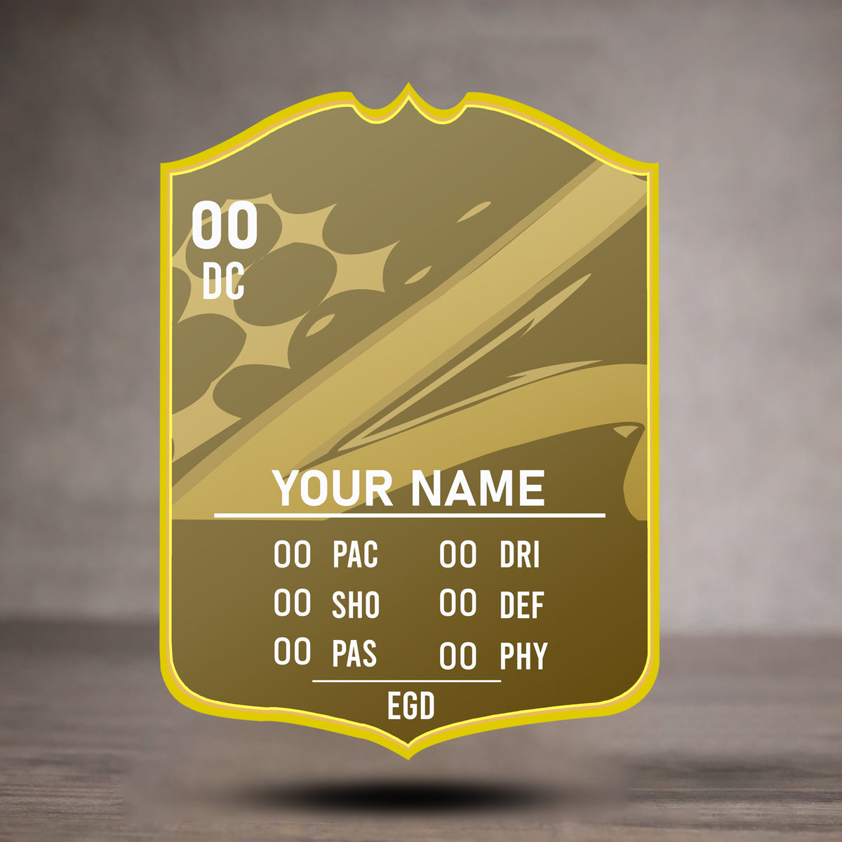 Gold and green emblem with customizable text on a gray background
